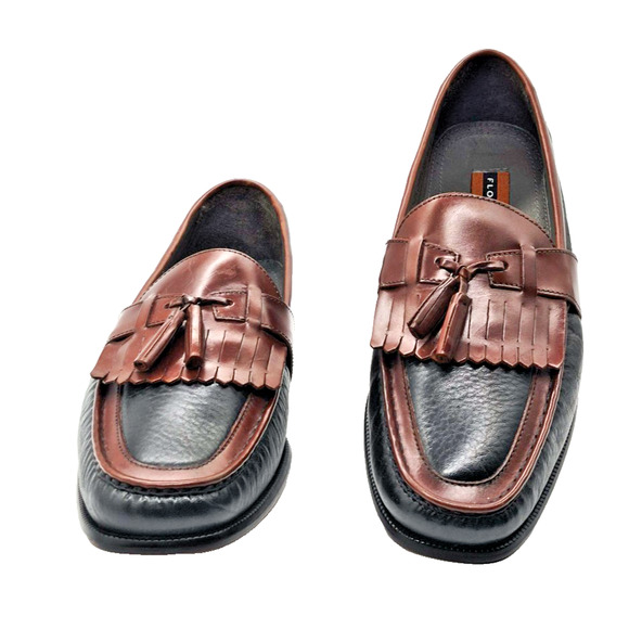 Florsheim Men\'s 9.5 D Two Tone Black & Brown Leather Kiltie Tassel Loafers Shoes main image 3